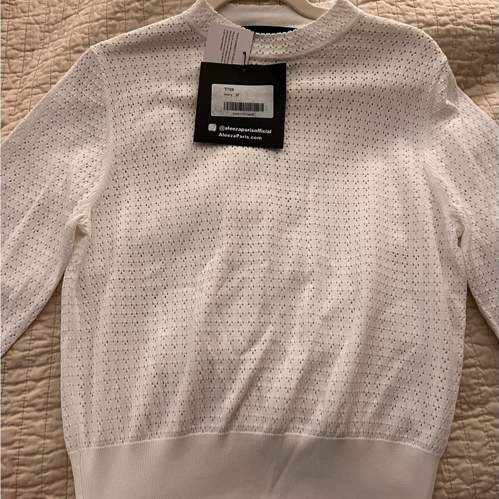 Elegant White Crewneck Sweater by Aleeza Paris